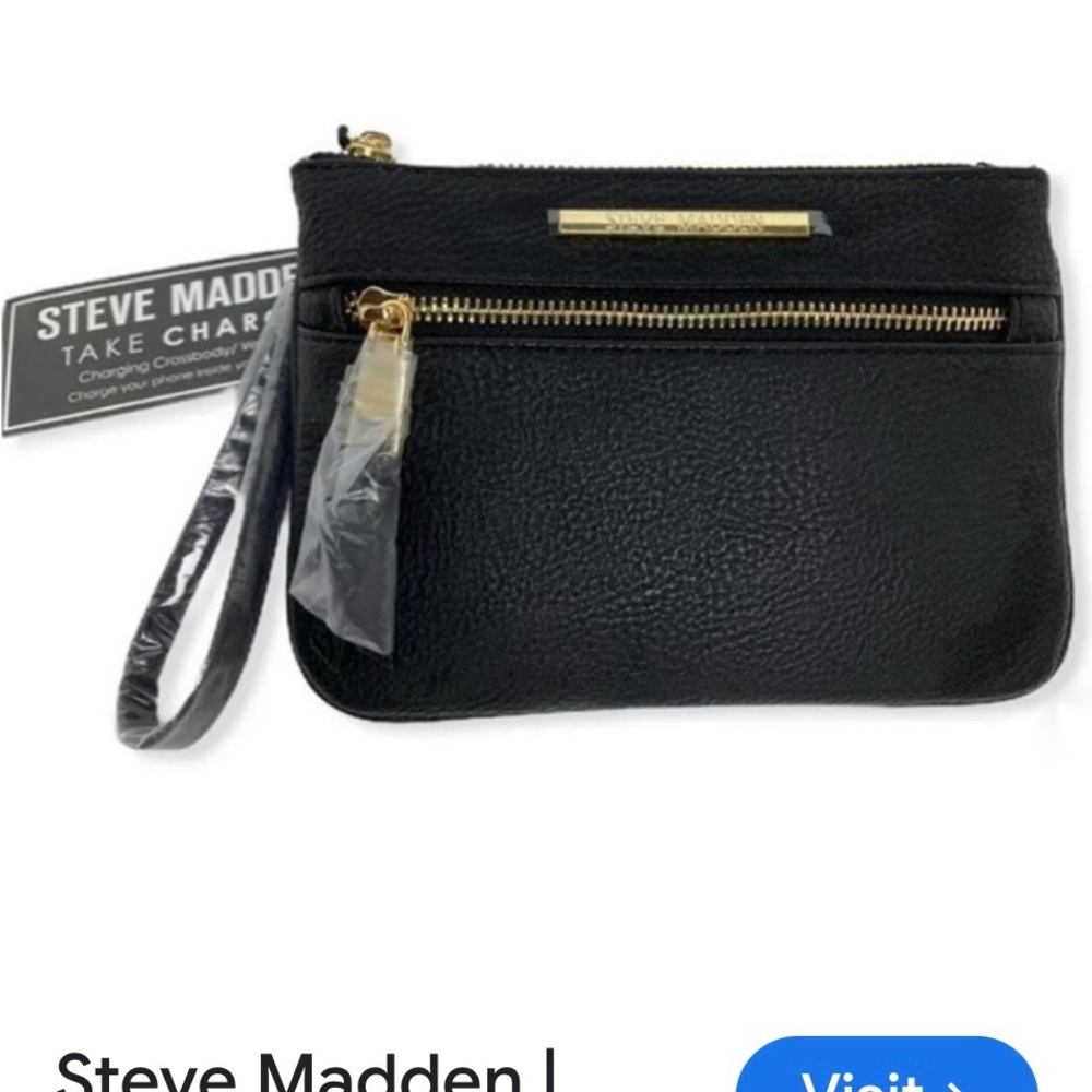 NWOT-Steve Madden Black Clutch with Gold Accents